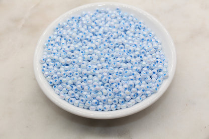 Iridescent Glass Seed Beads, 4mm Shiny Round Glass Seed Beads, Light Blue AB Opaque Seed Beads, Rocailles Beads, Beading Supplies #3211