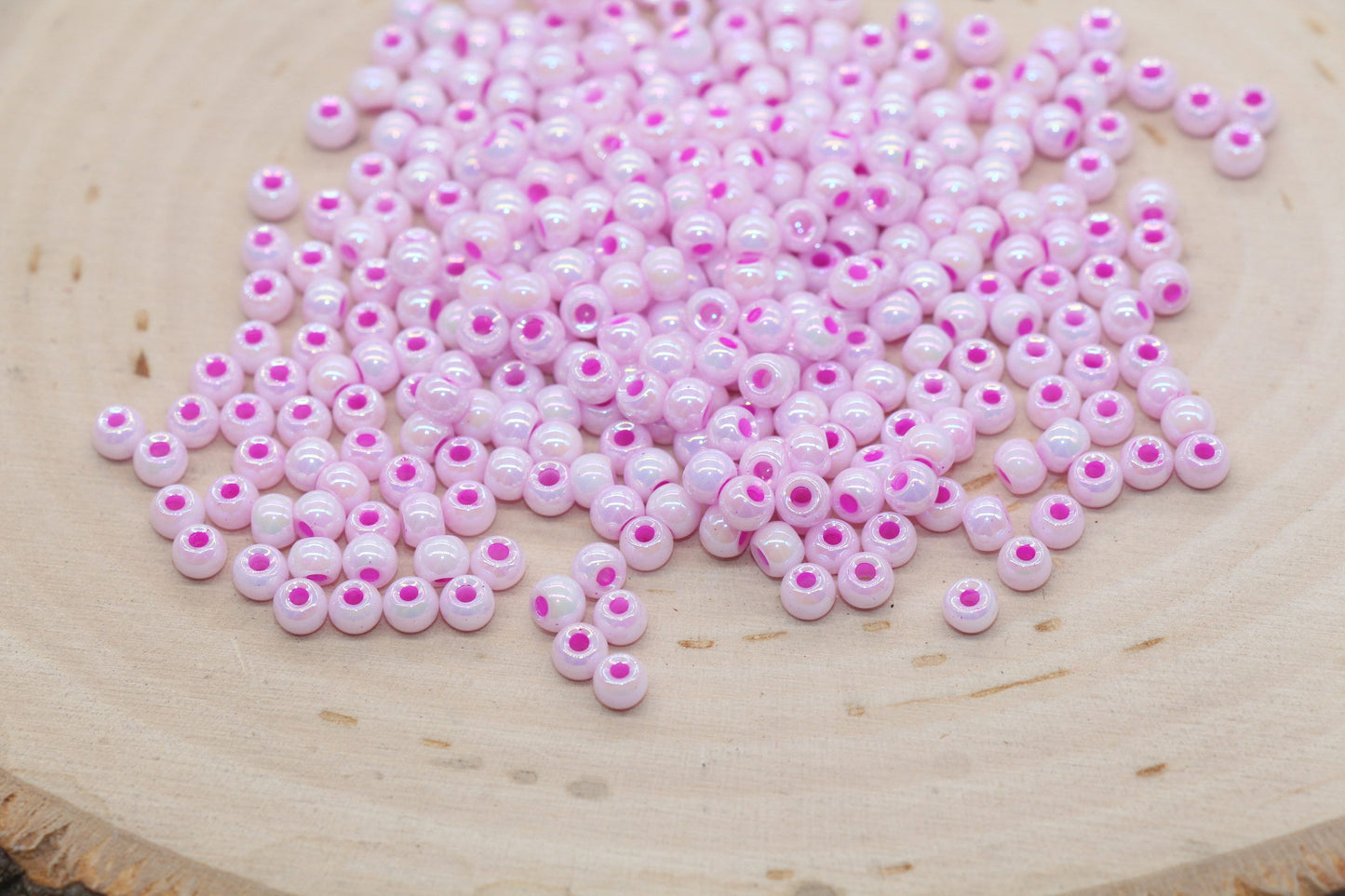 Iridescent Glass Seed Beads, 4mm Shiny Round Glass Seed Beads, Pink AB Opaque Seed Beads, Rocailles Beads, Beading Supplies #3212