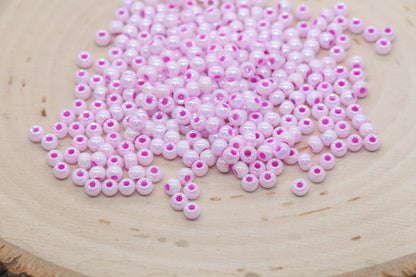 Iridescent Glass Seed Beads, 4mm Shiny Round Glass Seed Beads, Pink AB Opaque Seed Beads, Rocailles Beads, Beading Supplies #3212