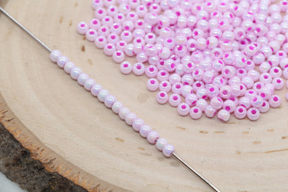 Iridescent Glass Seed Beads, 4mm Shiny Round Glass Seed Beads, Pink AB Opaque Seed Beads, Rocailles Beads, Beading Supplies #3212