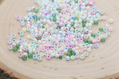 Iridescent Glass Seed Beads, 4mm Shiny Round Glass Seed Beads, Mix AB Opaque Seed Beads, Rocailles Beads, Beading Supplies #3214