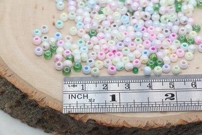 Iridescent Glass Seed Beads, 4mm Shiny Round Glass Seed Beads, Mix AB Opaque Seed Beads, Rocailles Beads, Beading Supplies #3214