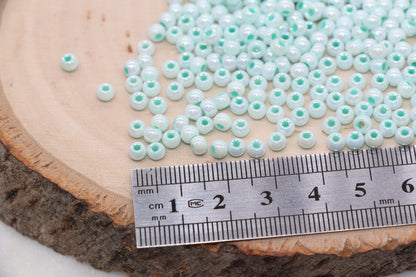 Iridescent Glass Seed Beads, 4mm Shiny Round Glass Seed Beads, Blue AB Opaque Seed Beads, Rocailles Beads, Beading Supplies #3220