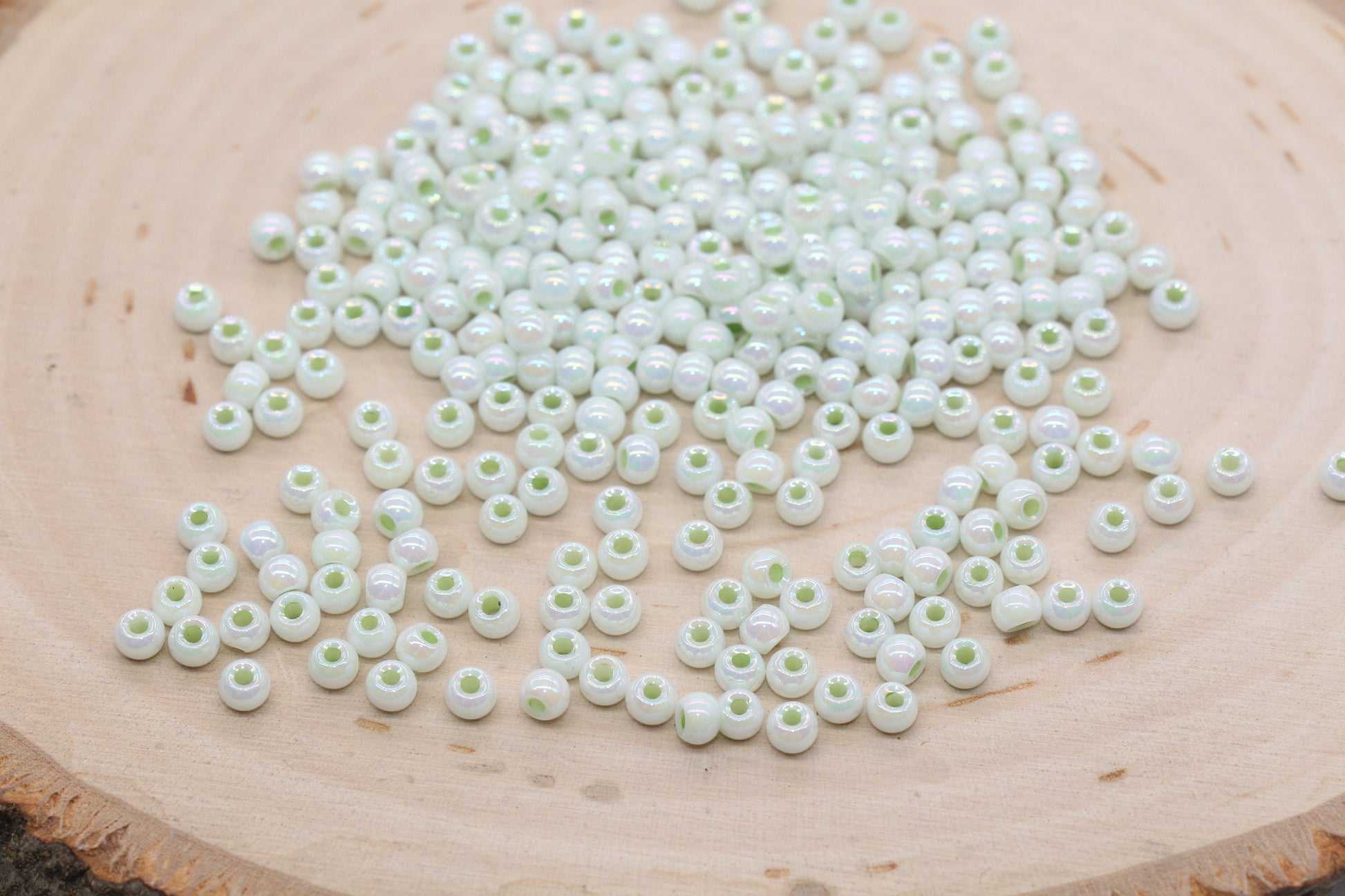 Iridescent Glass Seed Beads, 4mm Shiny Round Glass Seed Beads, Light Green AB Opaque Seed Beads, Rocailles Beads, Beading Supplies #3223