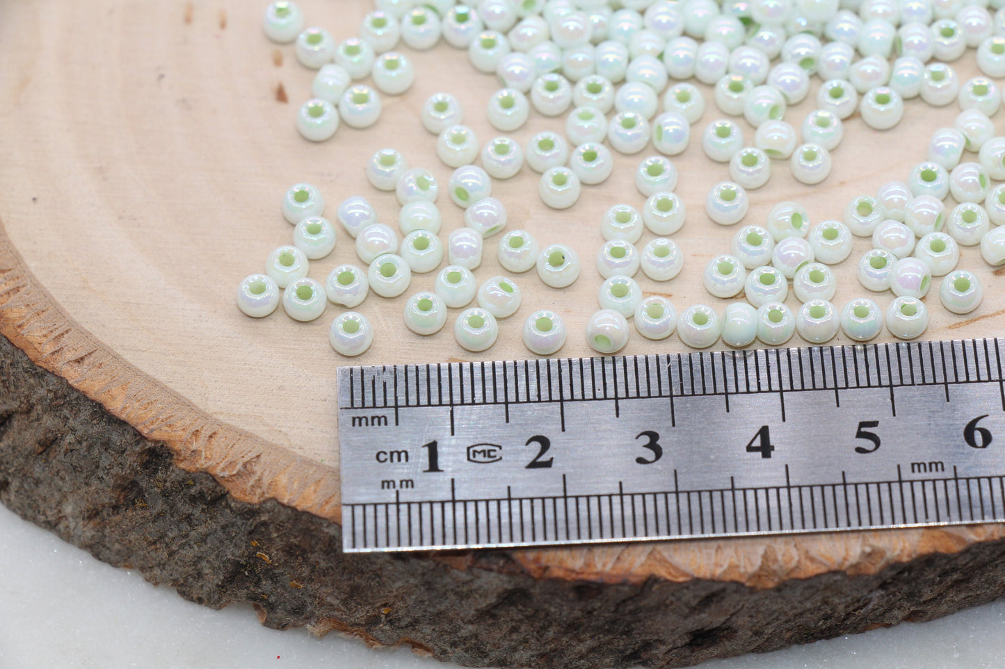 Iridescent Glass Seed Beads, 4mm Shiny Round Glass Seed Beads, Light Green AB Opaque Seed Beads, Rocailles Beads, Beading Supplies #3223