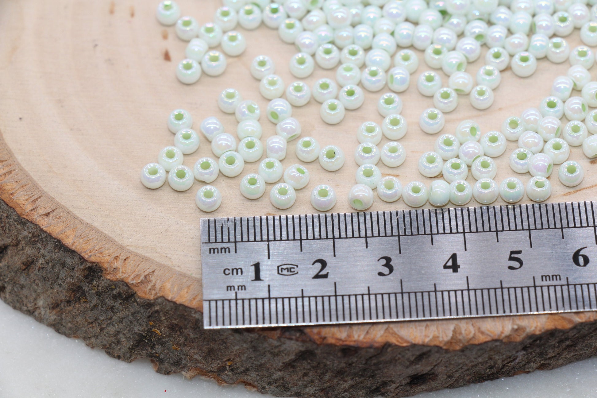 Iridescent Glass Seed Beads, 4mm Shiny Round Glass Seed Beads, Light Green AB Opaque Seed Beads, Rocailles Beads, Beading Supplies #3223