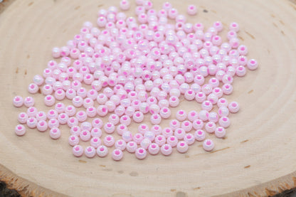 Iridescent Glass Seed Beads, 4mm Shiny Round Glass Seed Beads, Pink AB Opaque Seed Beads, Rocailles Beads, Beading Supplies #3224