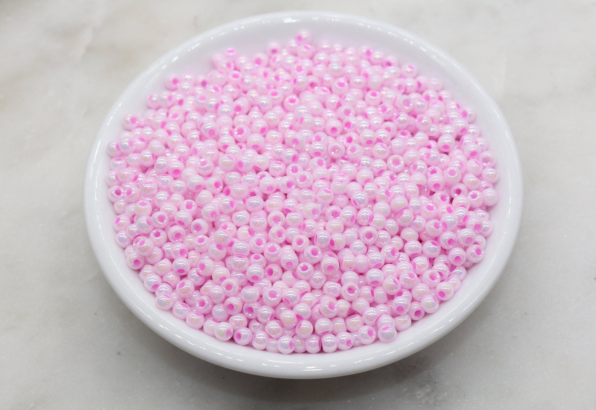 Iridescent Glass Seed Beads, 4mm Shiny Round Glass Seed Beads, Pink AB Opaque Seed Beads, Rocailles Beads, Beading Supplies #3224