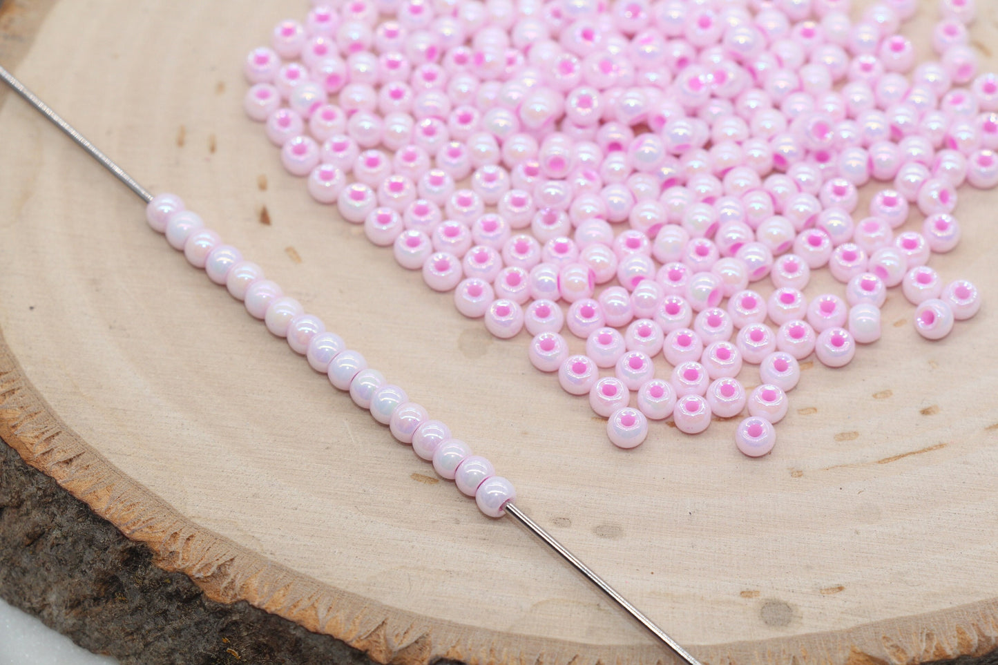 Iridescent Glass Seed Beads, 4mm Shiny Round Glass Seed Beads, Pink AB Opaque Seed Beads, Rocailles Beads, Beading Supplies #3224