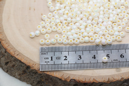 Iridescent Glass Seed Beads, 4mm Shiny Round Glass Seed Beads, Creamy Yellow AB Opaque Seed Beads, Rocailles Beads, Beading Supplies #3226