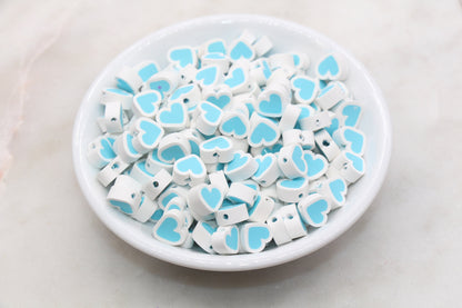 Blue Heart Polymer Clay Beads, Valentines Day Heart Shape Clay Round Beads, Loose Beads, Jewelry Beads, Beads for Bracelet #502