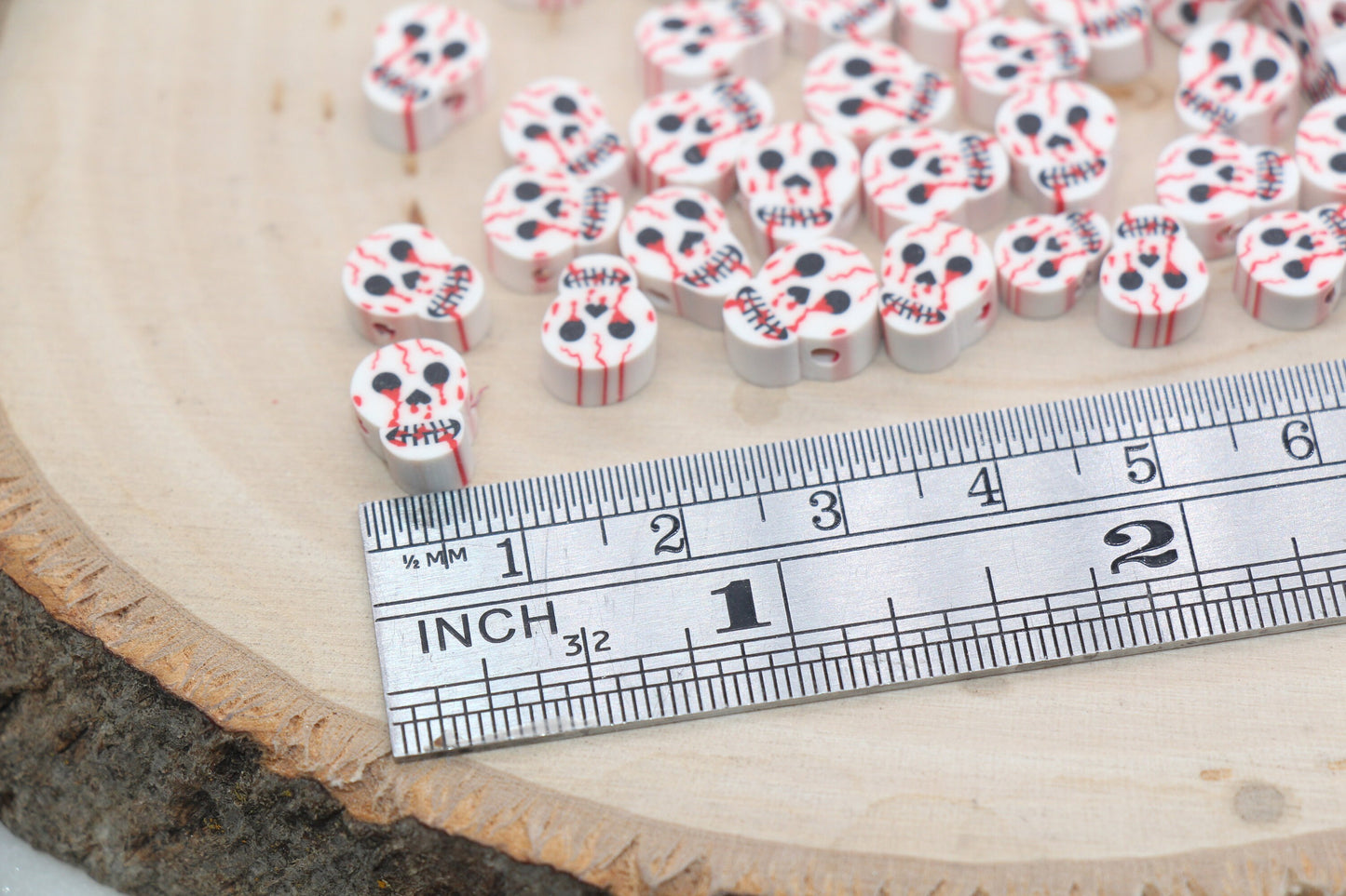 Skull Face Beads, Halloween Themed Clay Beads, Skull Head Clay Beads, Bracelet Beads, Kids Craft Beads #508