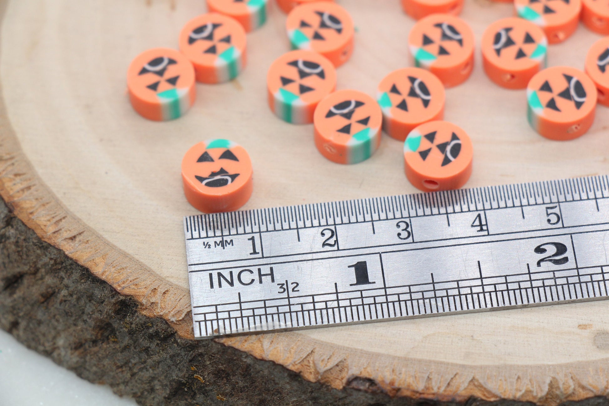 Halloween Pumpkin Beads, Pumpkin Jack O Lantern Clay Beads, Bracelet Beads, Kids Craft Beads #514