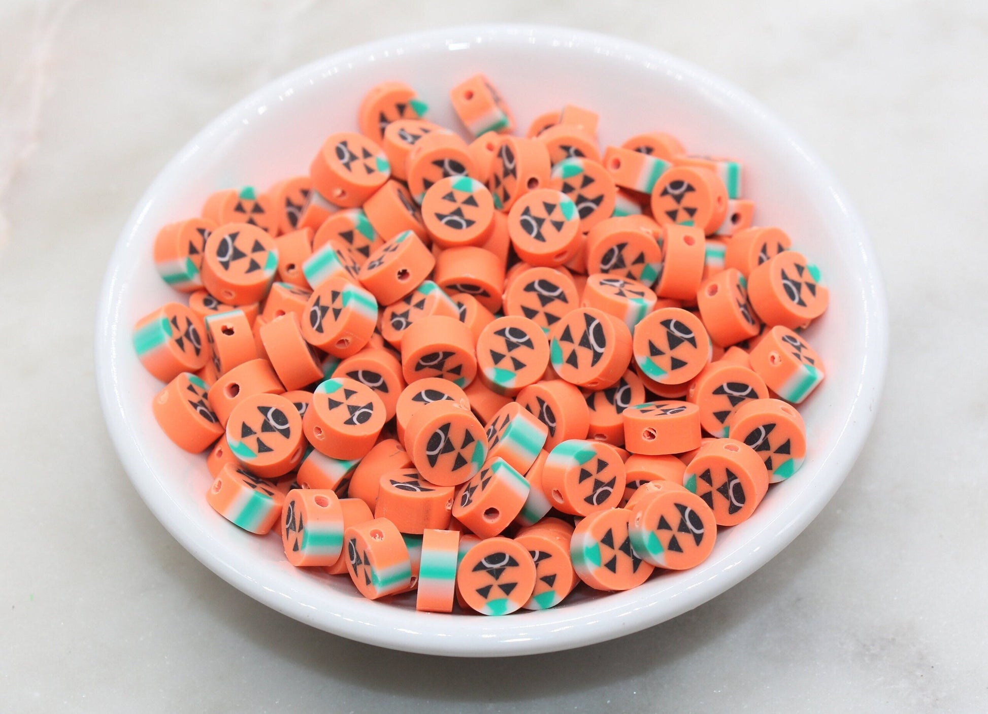 Halloween Pumpkin Beads, Pumpkin Jack O Lantern Clay Beads, Bracelet Beads, Kids Craft Beads #514