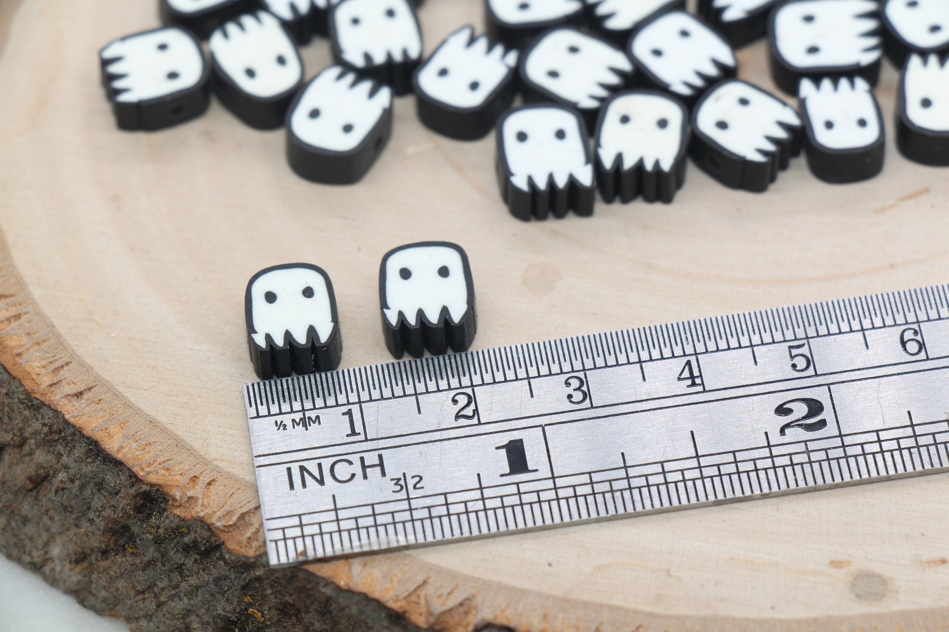 White Ghost Beads, Halloween Themed Clay Beads, Ghost Clay Beads, Bracelet Beads, Kids Craft Beads #517