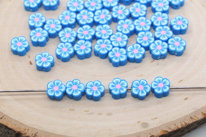 Blue Flower Polymer Clay Beads, Flower Clay Beads, Flower Shape Beads, Jewelry Beads, Beads for Bracelet, Kids Craft Beads #522