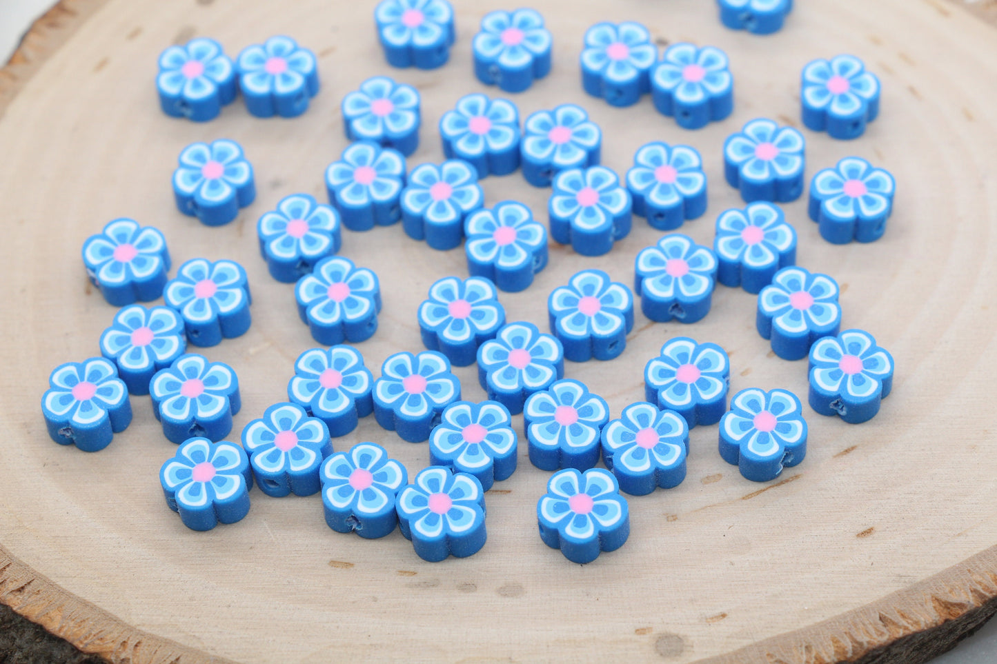 Blue Flower Polymer Clay Beads, Flower Clay Beads, Flower Shape Beads, Jewelry Beads, Beads for Bracelet, Kids Craft Beads #522