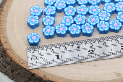 Blue Flower Polymer Clay Beads, Flower Clay Beads, Flower Shape Beads, Jewelry Beads, Beads for Bracelet, Kids Craft Beads #522