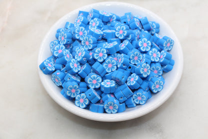 Blue Flower Polymer Clay Beads, Flower Clay Beads, Flower Shape Beads, Jewelry Beads, Beads for Bracelet, Kids Craft Beads #522