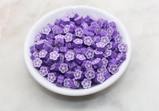 Purple Flower Polymer Clay Beads, Flower Clay Beads, Flower Shape Beads, Jewelry Beads, Beads for Bracelet, Kids Craft Beads #525