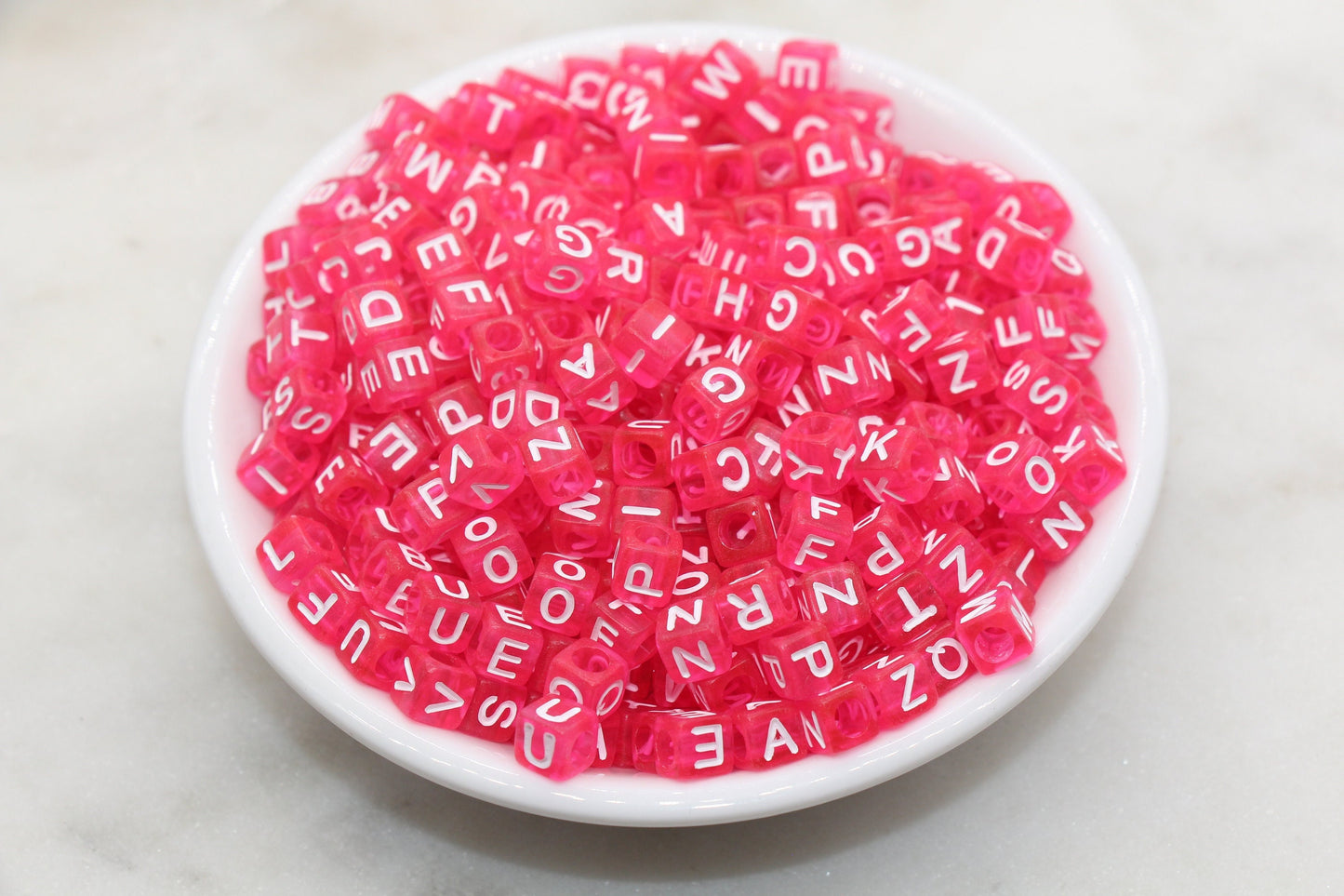 Translucent Hot Pink Alphabet Letter Beads, Mix Acrylic Letter Beads, Plastic Letter Beads, Acrylic Square Name Beads, Size 6mm, #3229