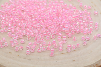 Iridescent Pink Lined Glass Seed Beads, 4mm 6/0 Glass Round Seed Beads, AB Pink Lining Glass Beads, Beading Supplies #2157