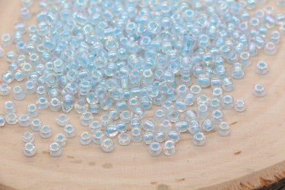 Iridescent Blue Lined Glass Seed Beads, 4mm 6/0 Glass Round Seed Beads, AB Blue Lining Glass Beads, Beading Supplies #3236