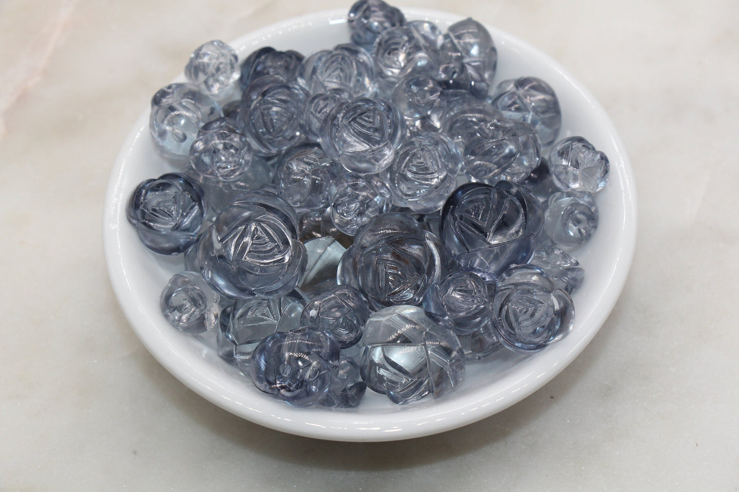 Rose Flower Beads, Mix Size Gray Ombre Rose Flower Beads, Gray Flower Chunky Beads, Jewelry Beads, Beads for Bracelet #3240