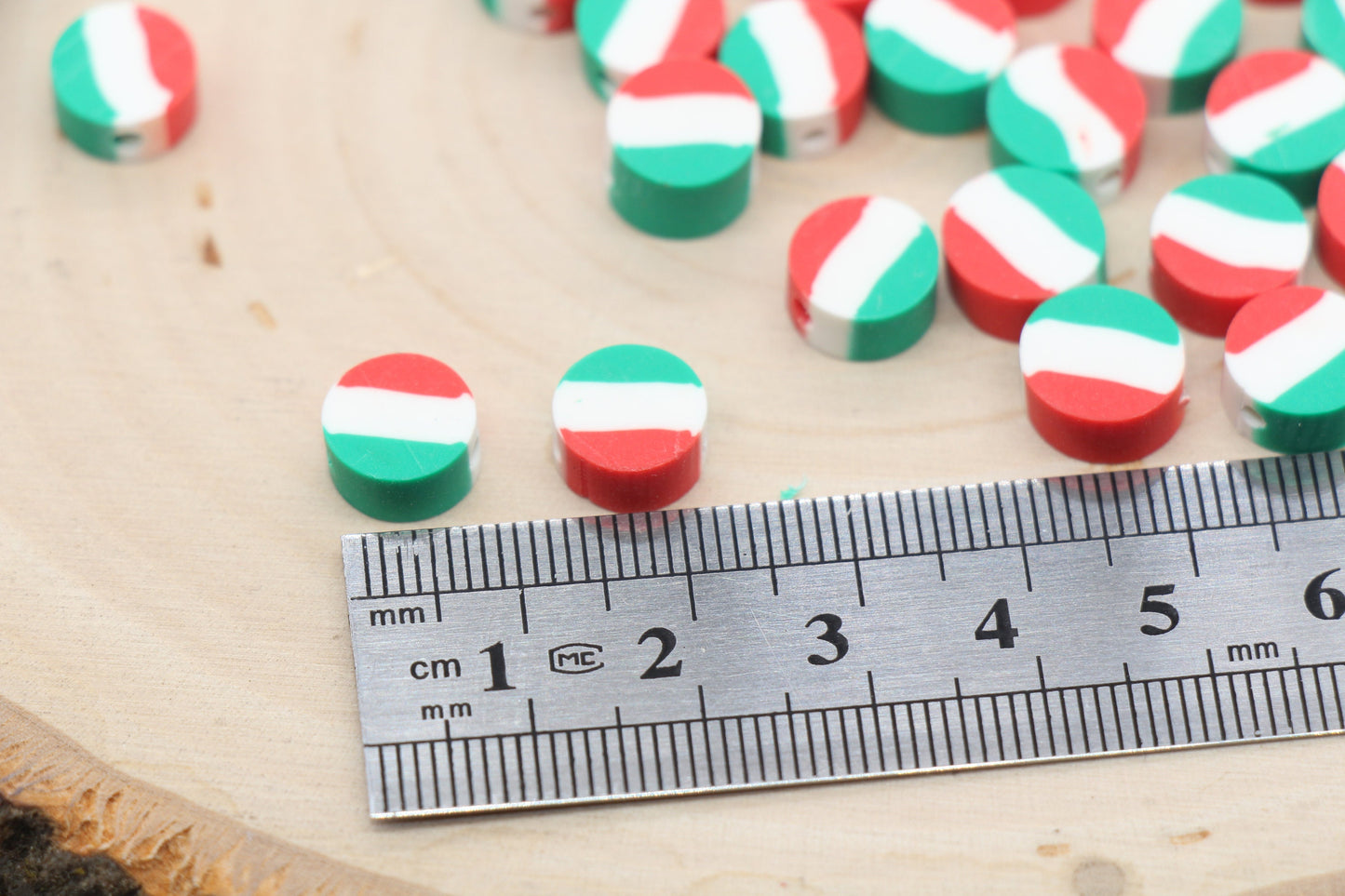 Italy Flag Clay Beads, Round Shape Country Flag Clay Beads, Green, White and Red Flag Polymer Clay Beads, Clay Jewelry Beads #475