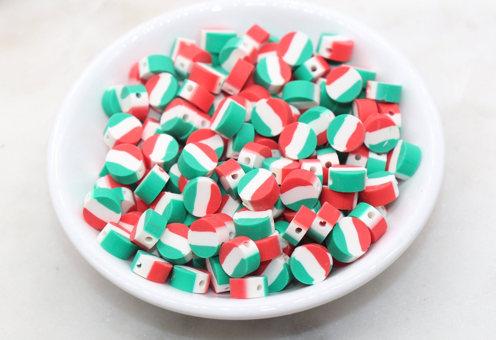 Italy Flag Clay Beads, Round Shape Country Flag Clay Beads, Green, White and Red Flag Polymer Clay Beads, Clay Jewelry Beads #475