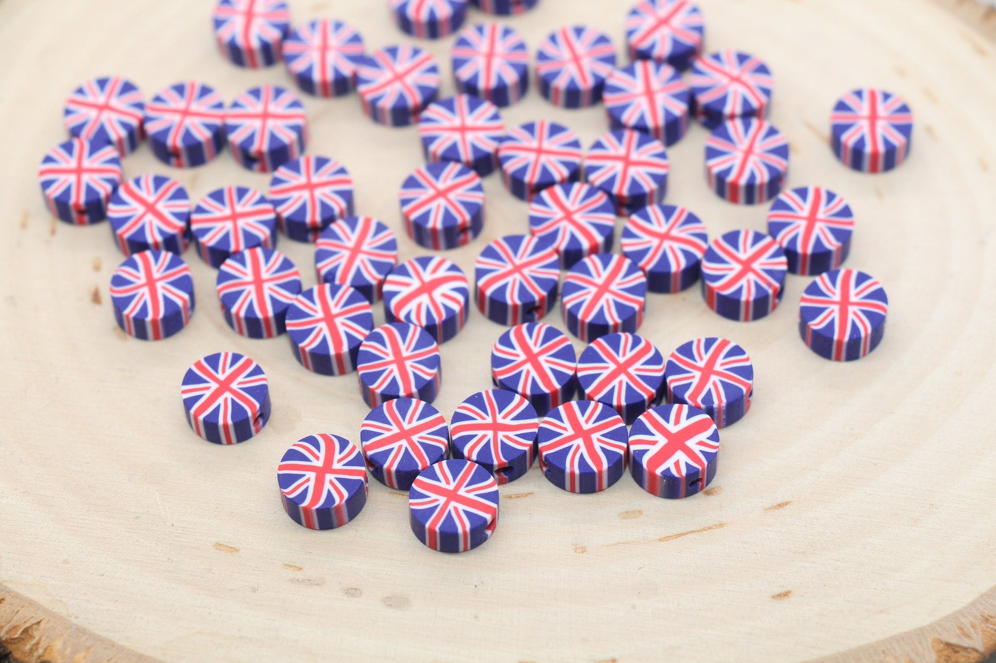 United Kingdom UK Flag Clay Beads, Union Jack Flag Polymer Clay Beads, Round Shape Clay Beads, Jewelry Beads, Bead for Bracelet #476