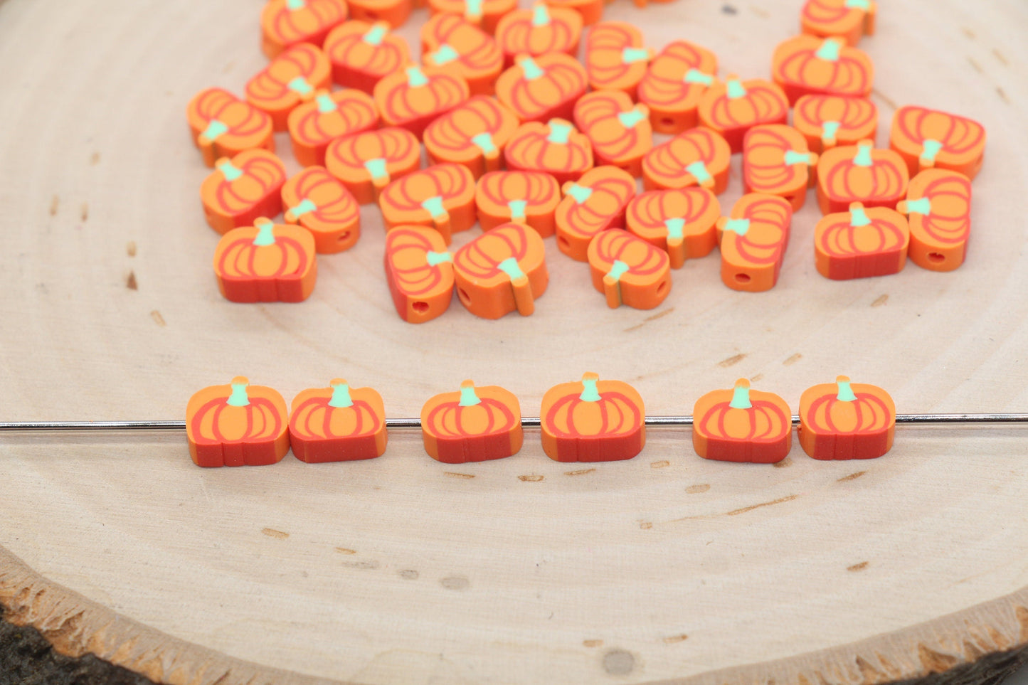 Pumpkin Beads, Fall Harvest Polymer Clay Beads, Halloween Pumpkin Clay Beads, Bracelet Beads, Kids Craft Beads #481