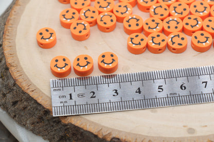 Vampire Smiley Face Beads, Halloween Themed Polymer Clay Beads, Orange Happy Face Beads, Jewelry Beads, Beads for Bracelet #484