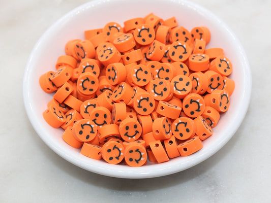 Vampire Smiley Face Beads, Halloween Themed Polymer Clay Beads, Orange Happy Face Beads, Jewelry Beads, Beads for Bracelet #484