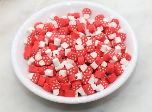 Red Mushroom Polymer Clay Beads, Kawaii Mushroom Clay Beads, Jewelry Beads, Beads for Bracelet #486