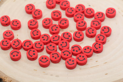 Red Smiley Face Polymer Clay Beads, Smiley Face Fimo Cane Beads, Happy Face Emoji Beads, Bead for Bracelet, Beading Supplies #487