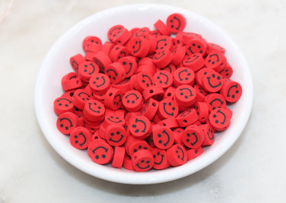 Red Smiley Face Polymer Clay Beads, Smiley Face Fimo Cane Beads, Happy Face Emoji Beads, Bead for Bracelet, Beading Supplies #487