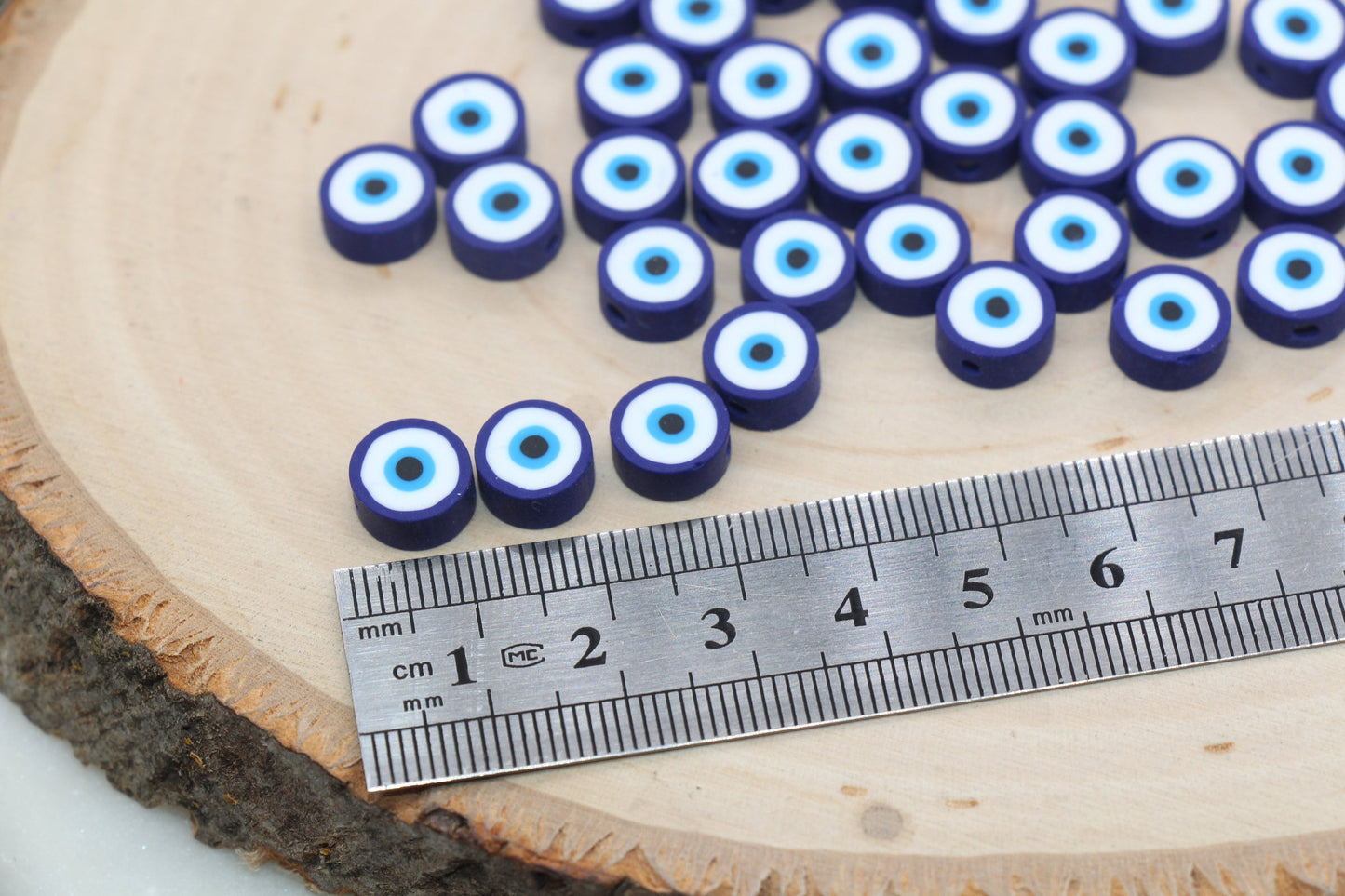 Blue Evil Eye Polymer Clay Beads, Round Shape Evil Eye Fimo Cane Beads, Bead for Bracelets #488