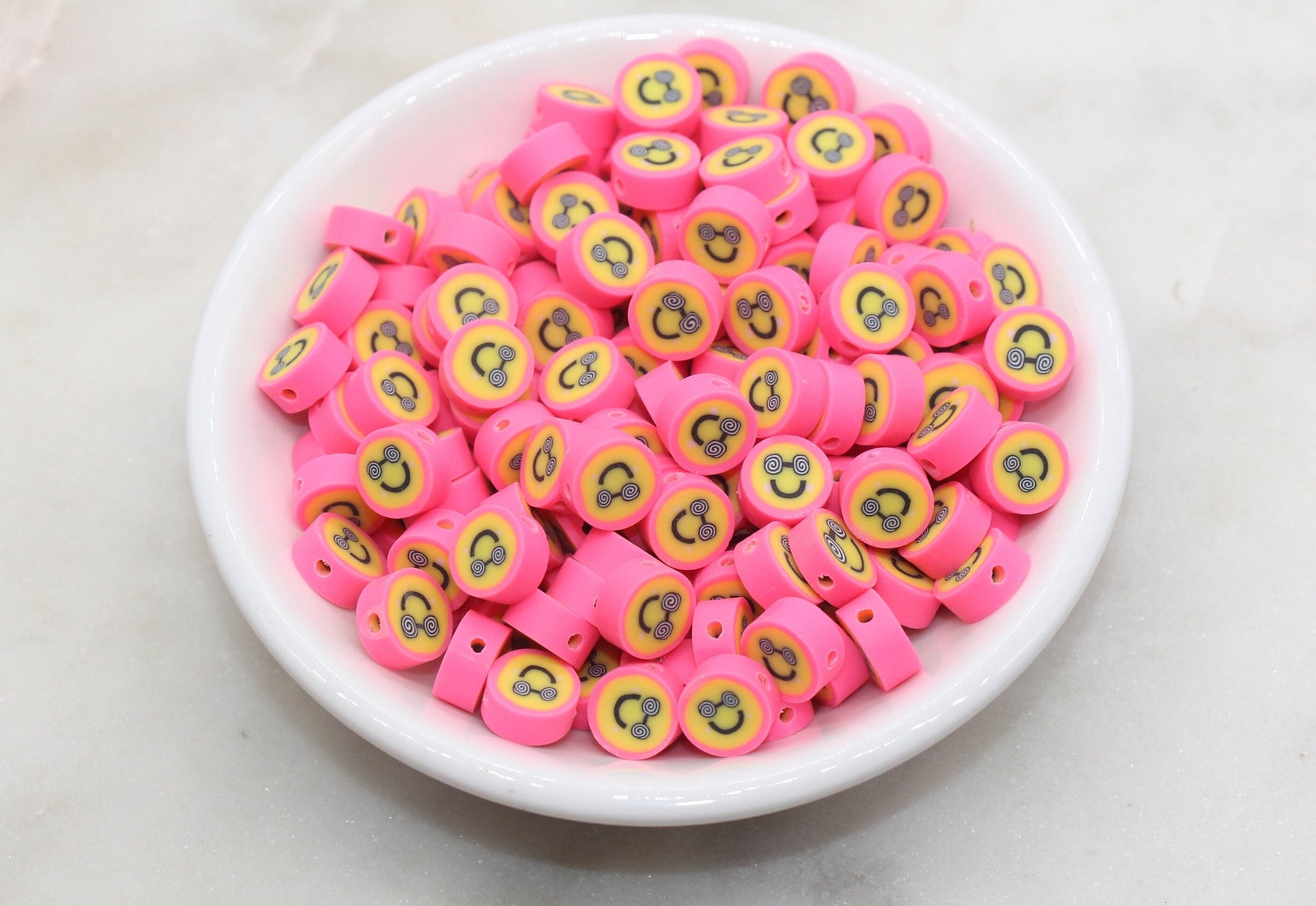 Pink Funny Face Polymer Clay Beads, Smiley Face Beads, Happy Face Beads, Emoji Clay Beads, Bead for Bracelet #531