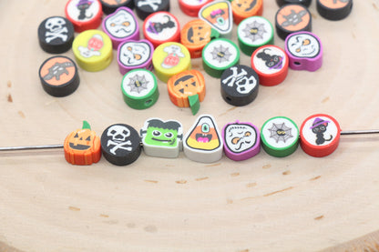 Mix Halloween Theme Beads, Halloween Polymer Clay Beads, Assorted Clay Beads, Ghost, Jack O Lantern, Skull Beads, Bead For Bracelet #533