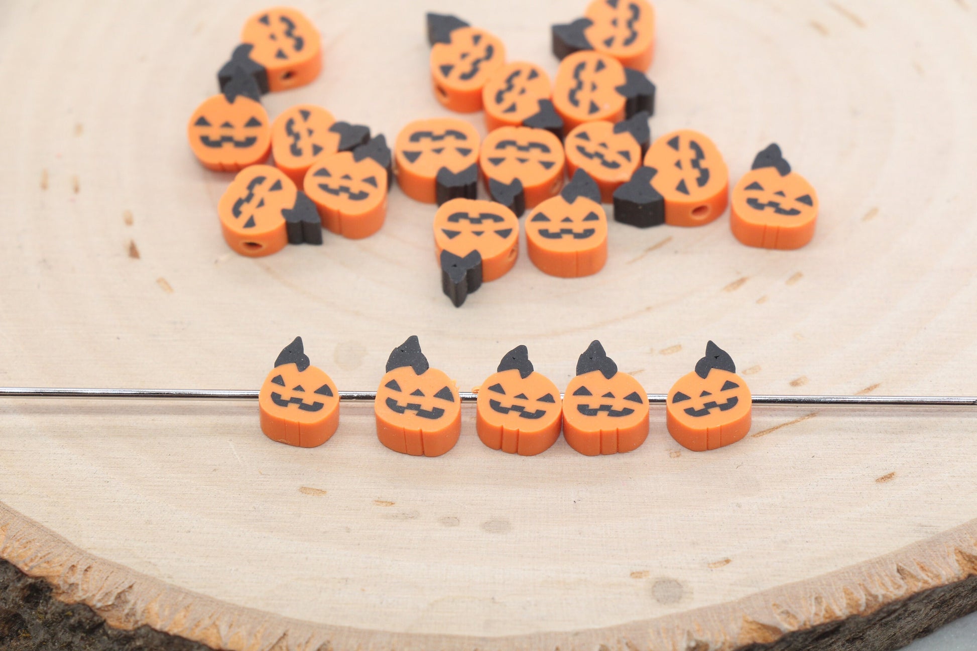 Halloween Pumpkin Beads, Pumpkin Jack O Lantern Clay Beads, Bracelet Beads, Kids Craft Beads #535