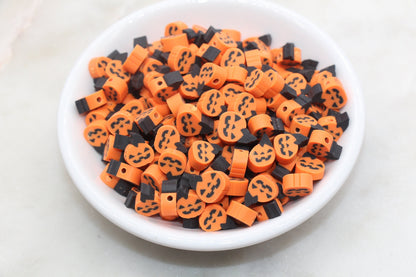 Halloween Pumpkin Beads, Pumpkin Jack O Lantern Clay Beads, Bracelet Beads, Kids Craft Beads #535