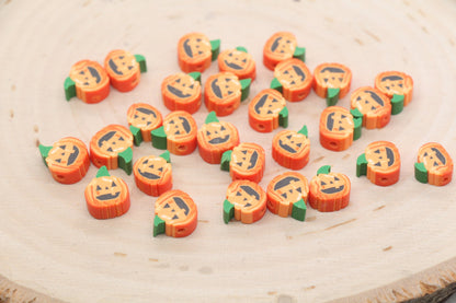 Halloween Pumpkin Beads, Pumpkin Jack O Lantern Clay Beads, Bracelet Beads, Kids Craft Beads #539