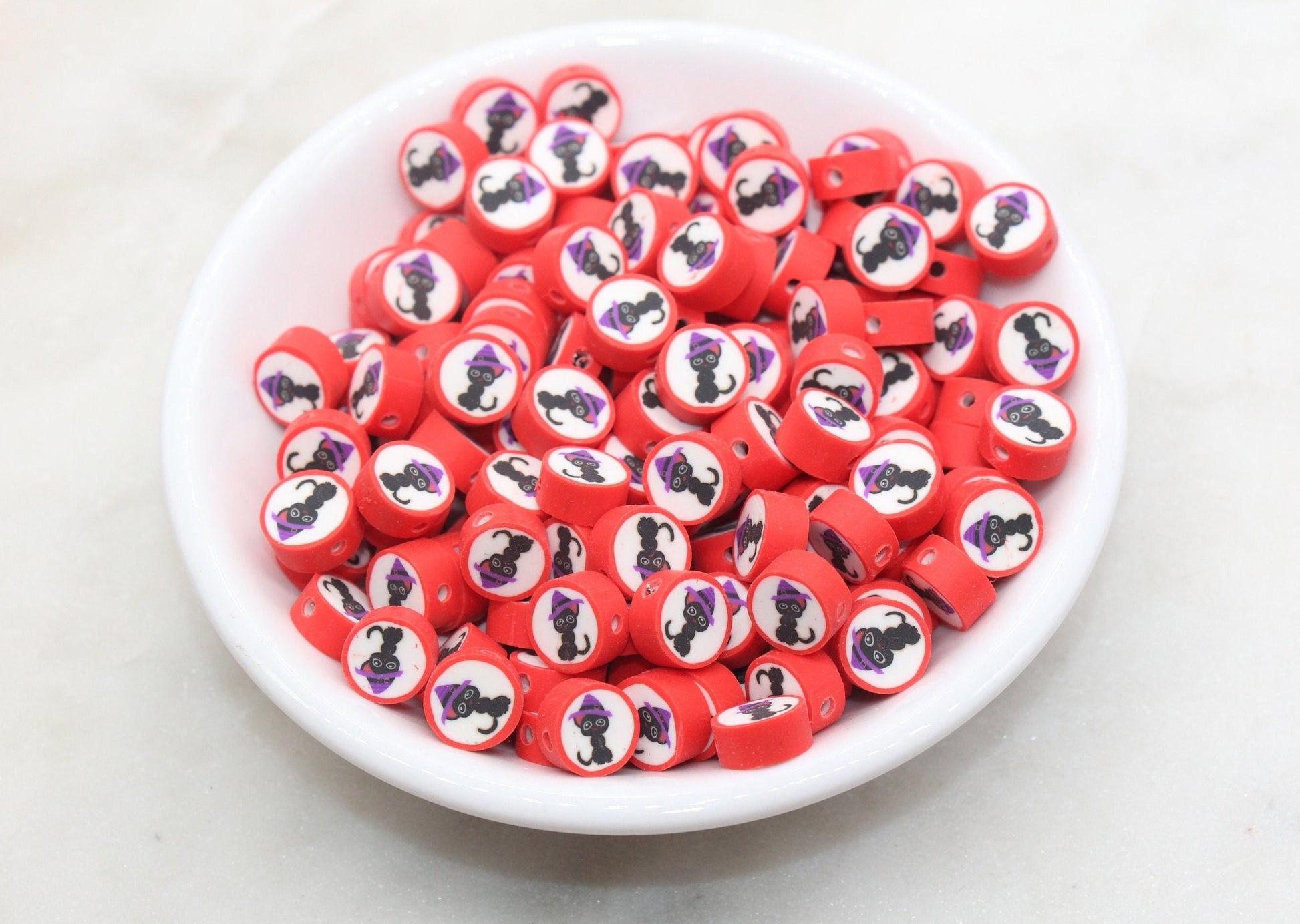 Black Cat Witch Clay Beads, Halloween Themed Polymer Clay Beads, Jewelry Beads, Beads for Bracelet #544