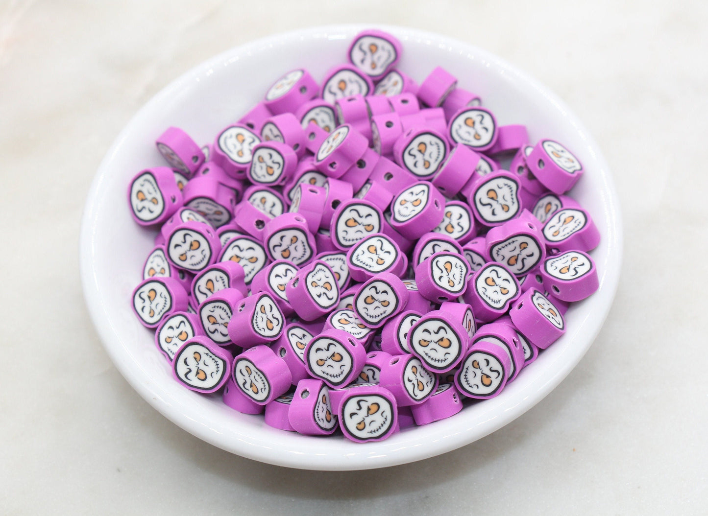 Scary Face Beads, Halloween Themed Clay Beads, Ghost Clay Beads, Bracelet Beads, Kids Craft Beads #545