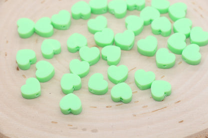 Green Heart Polymer Clay Beads, Valentines Day Heart Shape Clay Round Beads, Loose Beads, Jewelry Beads, Beads for Bracelet #493