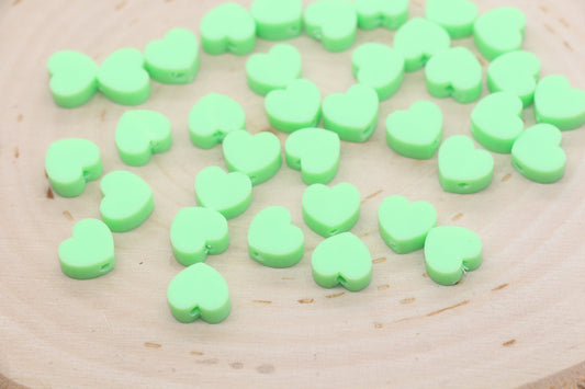 Green Heart Polymer Clay Beads, Valentines Day Heart Shape Clay Round Beads, Loose Beads, Jewelry Beads, Beads for Bracelet #493