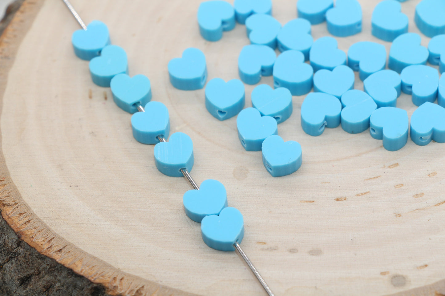 Blue Heart Polymer Clay Beads, Valentines Day Heart Shape Clay Round Beads, Loose Beads, Jewelry Beads, Beads for Bracelet #494