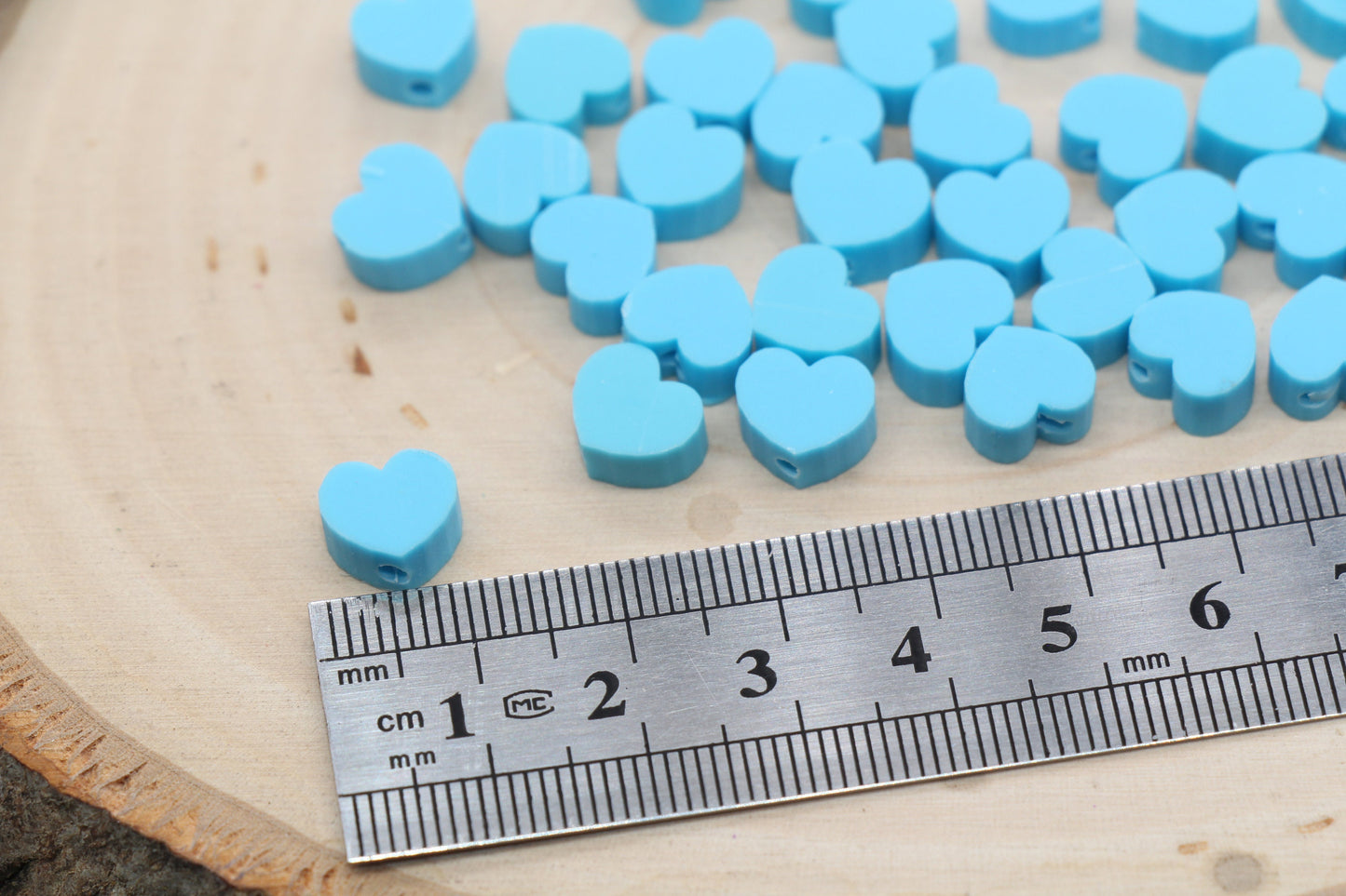 Blue Heart Polymer Clay Beads, Valentines Day Heart Shape Clay Round Beads, Loose Beads, Jewelry Beads, Beads for Bracelet #494