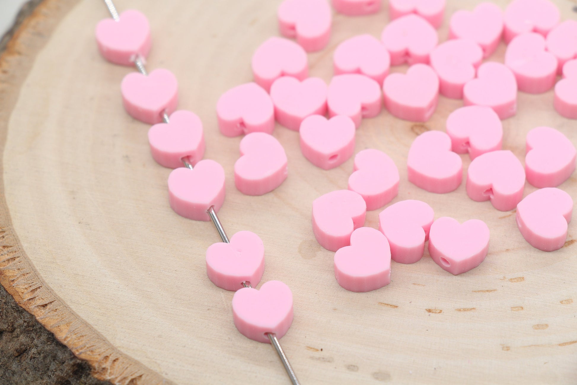 Pink Heart Polymer Clay Beads, Valentines Day Heart Shape Clay Round Beads, Loose Beads, Jewelry Beads, Beads for Bracelet #496